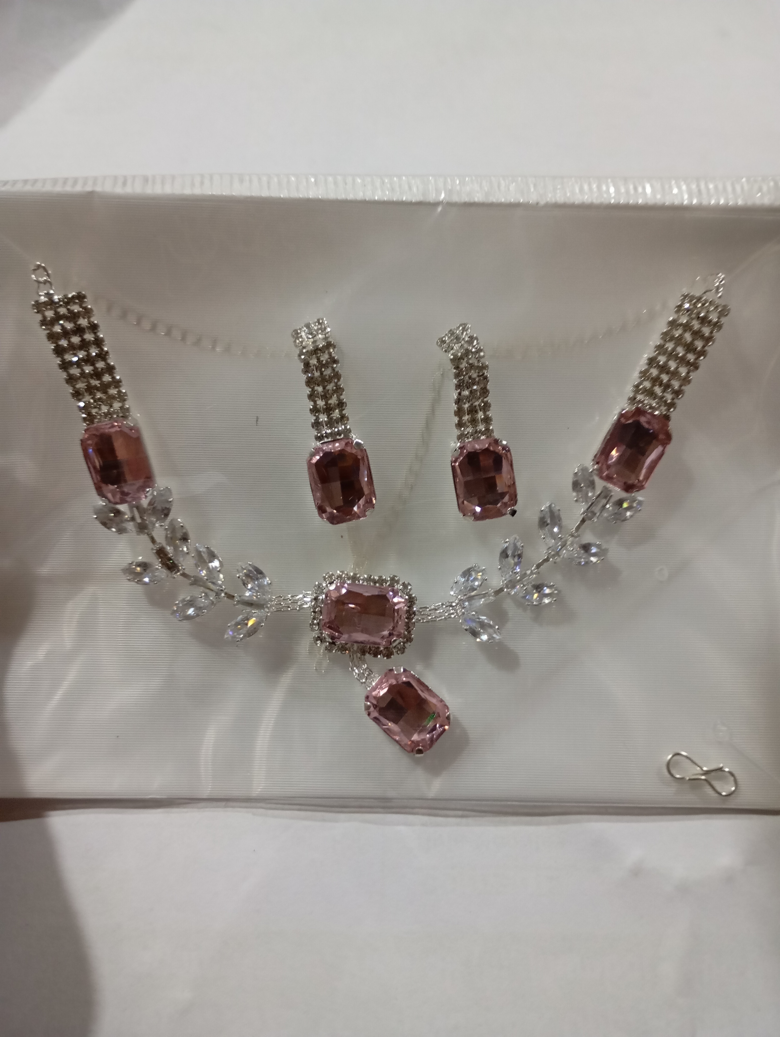 Pink  & White Diamond Necklace Set Silver Touch For All Occasions.