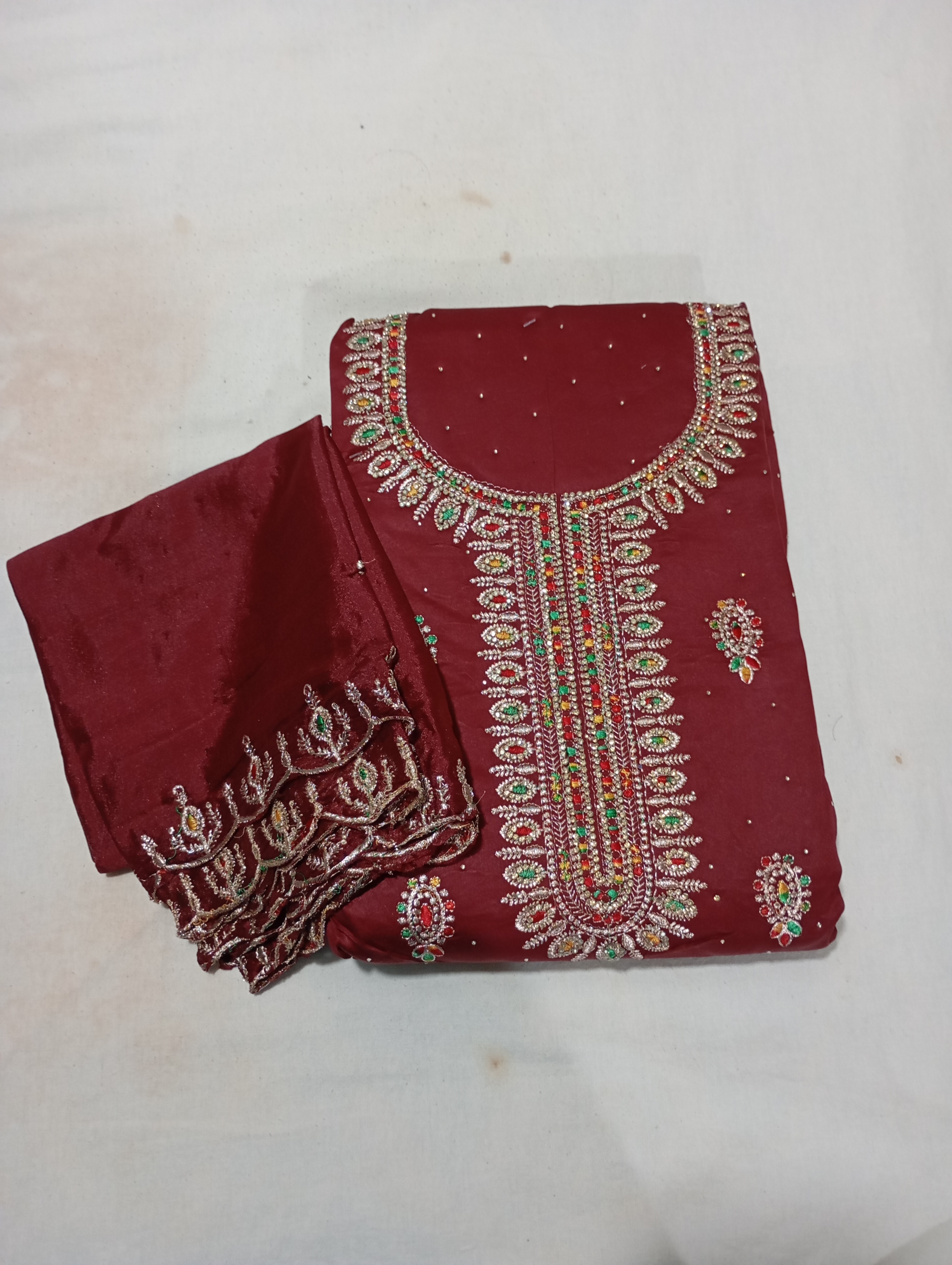 Jaam Silk Red Colour Dress Material