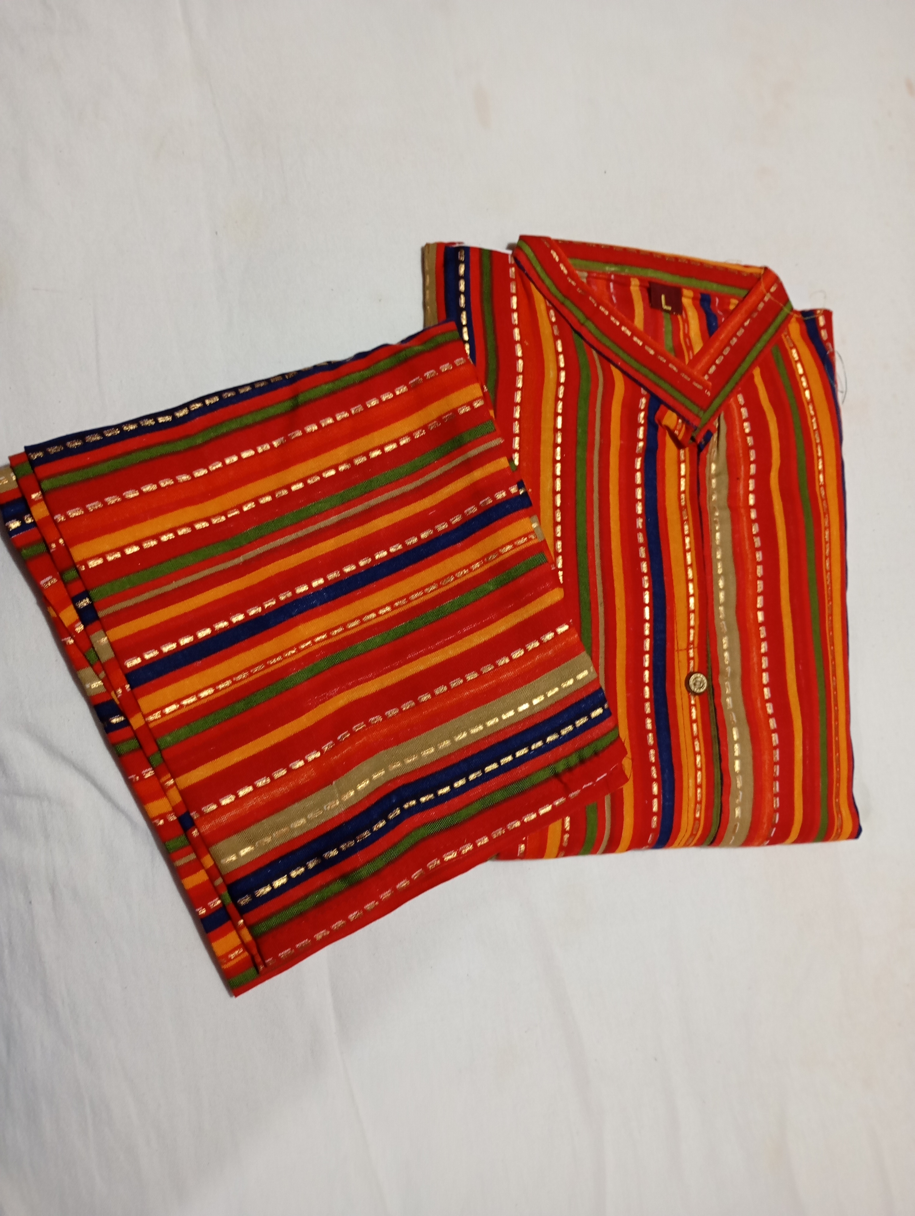 Red Multi Colour Jaipuri Fancy Cotton Kurti Set With Golden Work  For All Occasions